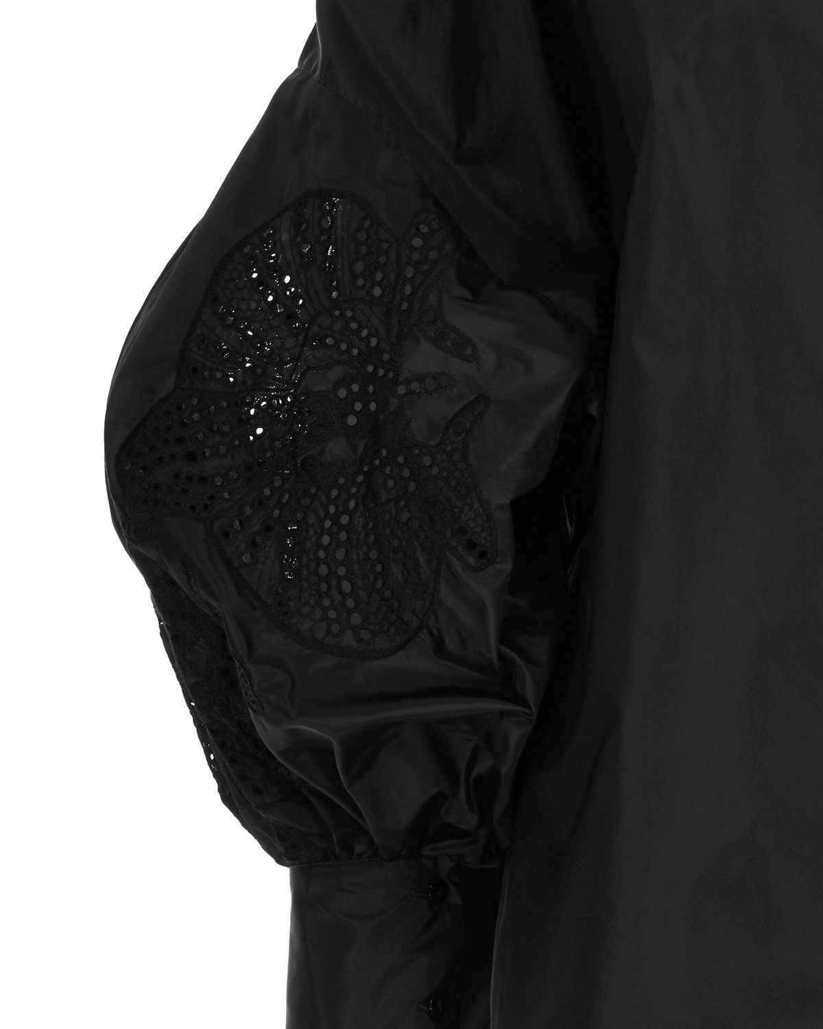 Camicia nera in taffetà di seta con ricamo orchidee | Temporary Flash Sale | Genny