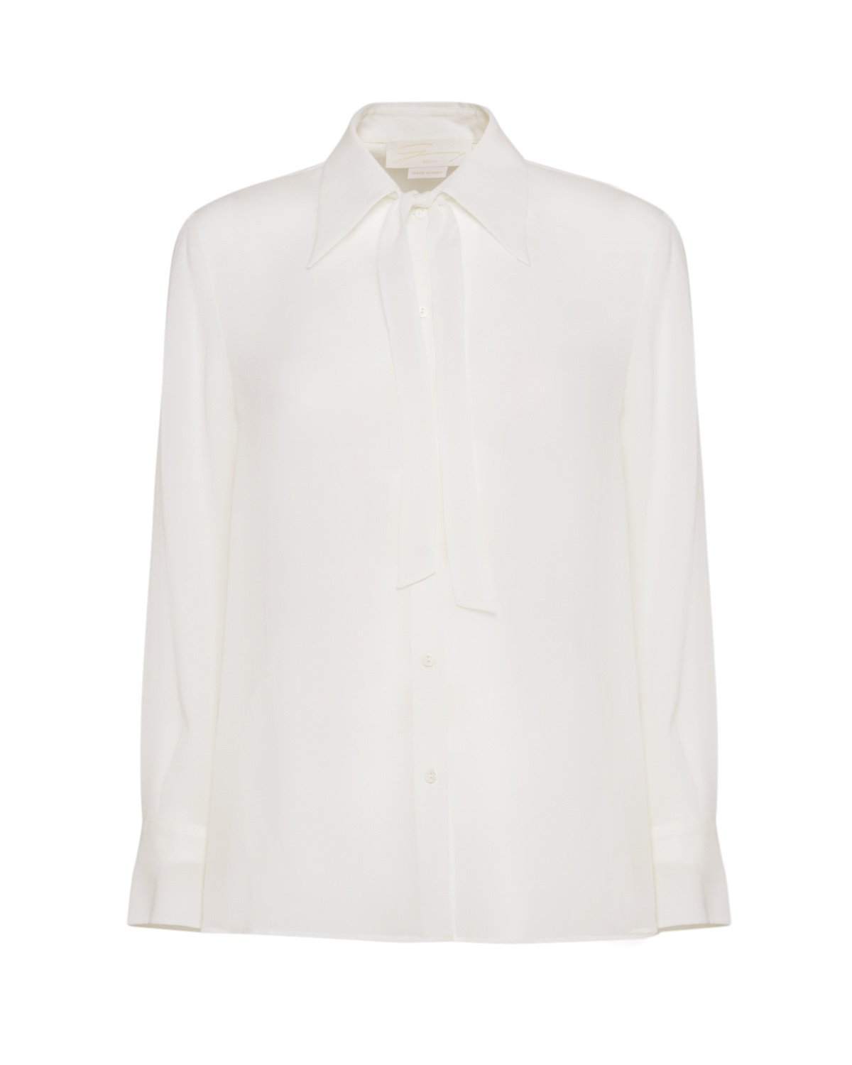 White pussy-bow silk crepe blouse | | Genny