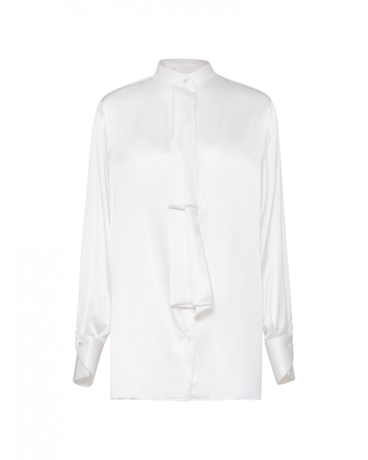 Blusa bianca in seta satin con collo alla coreana | Saldi, -30% | Genny