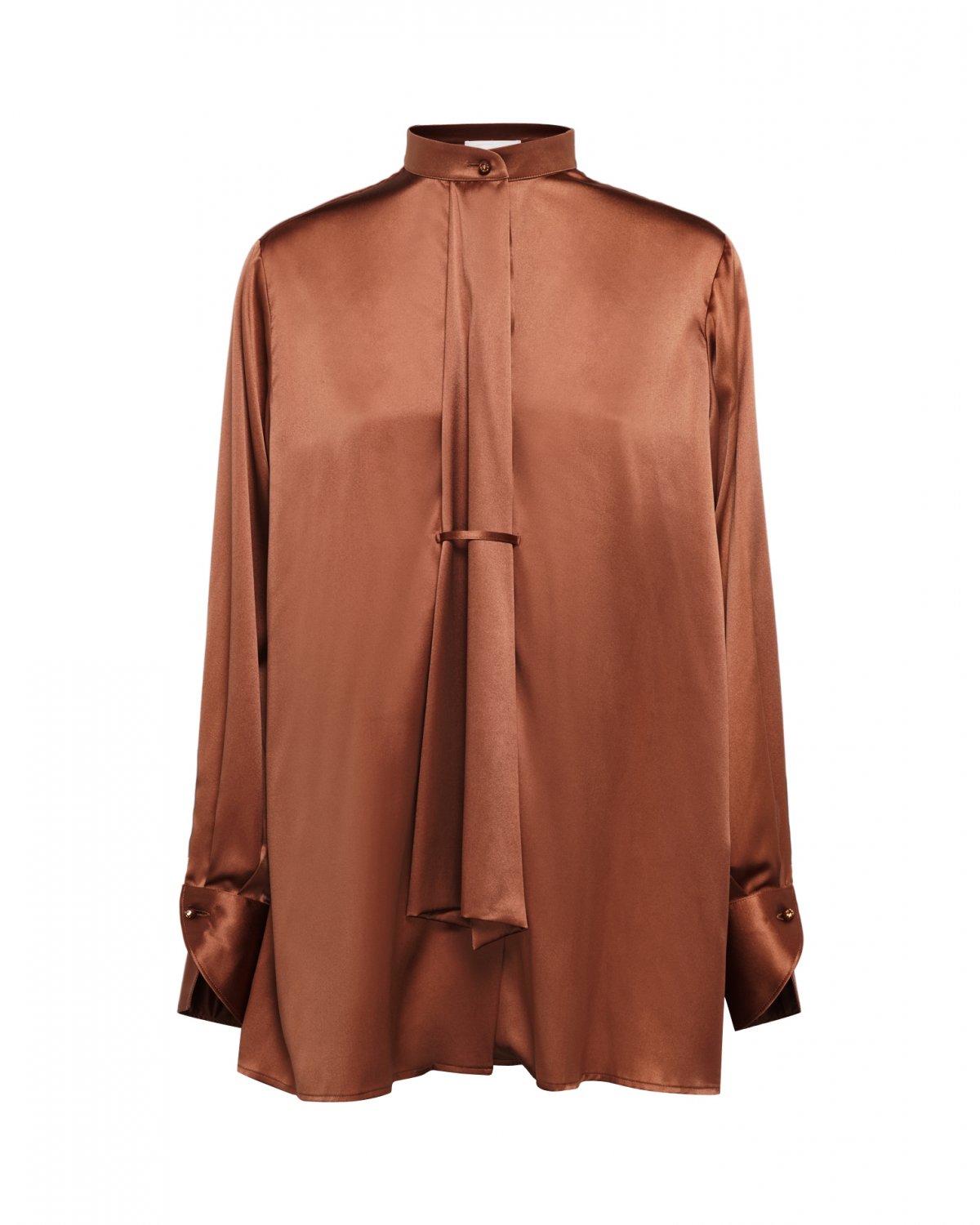 Brown satin silk blouse with Korean collar | Sale, -30% | Genny