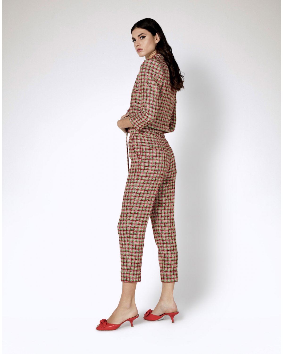 High-waisted belted tweed pants | | Genny