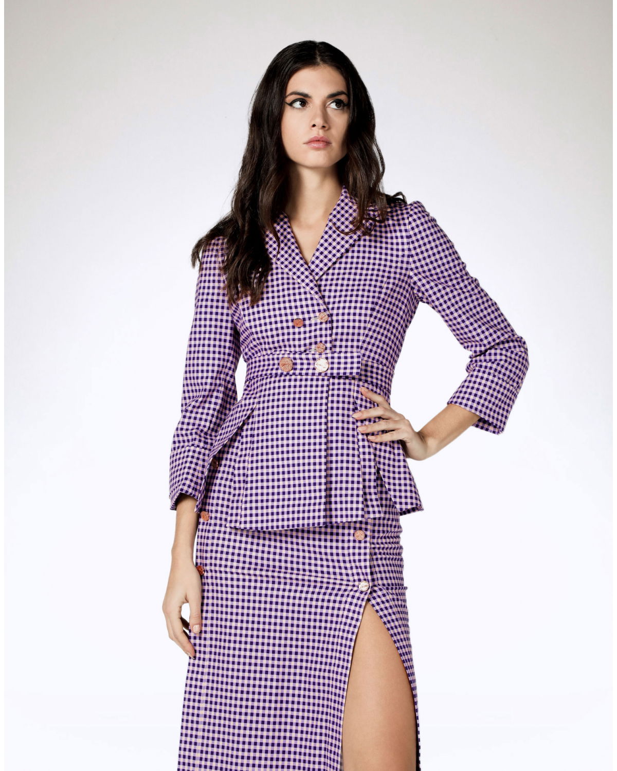 Vichy houndstooth long jacket | Temporary Flash Sale | Genny