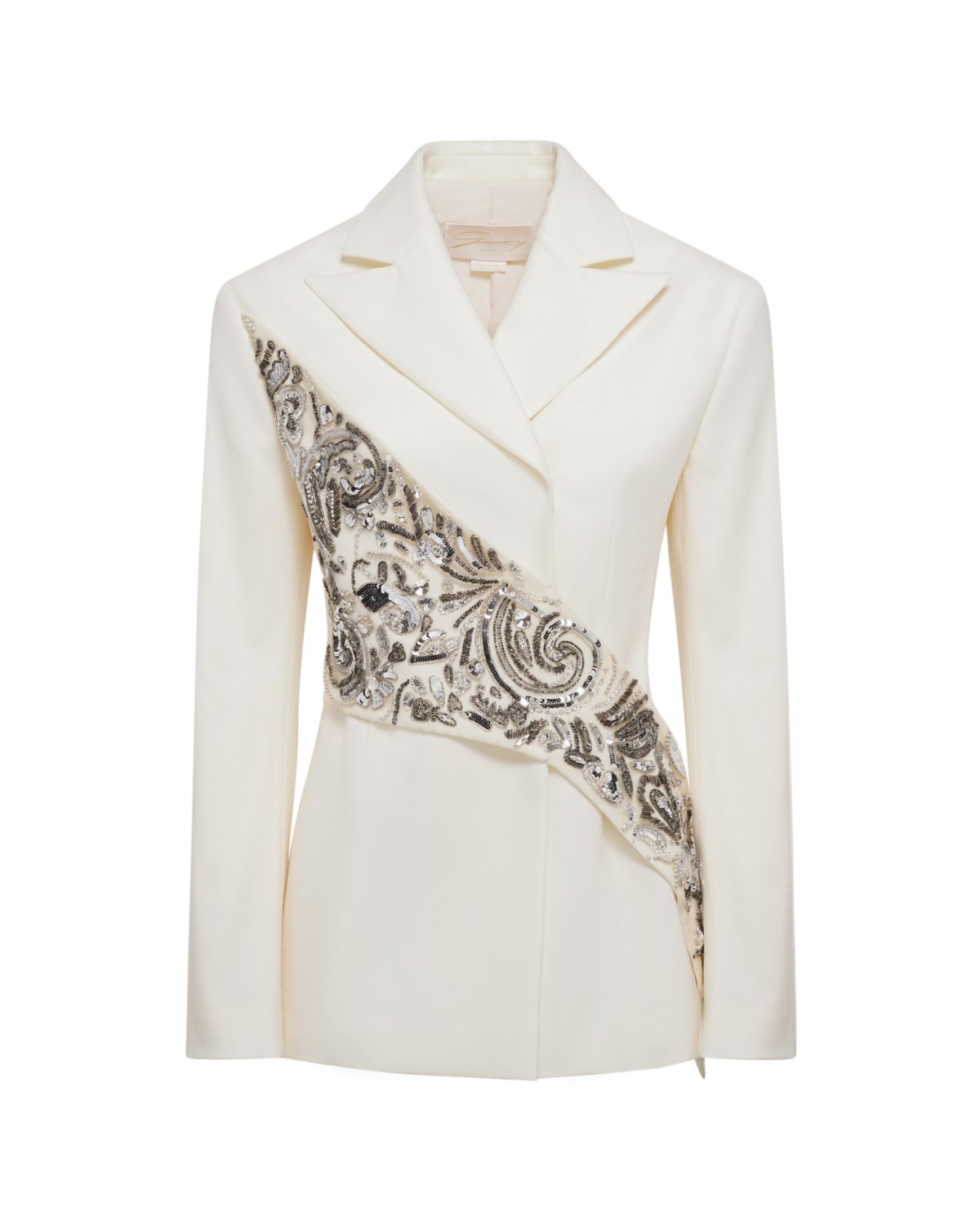 White double-breasted wool jacket with embroidered fascia | Sale, -50% | Genny