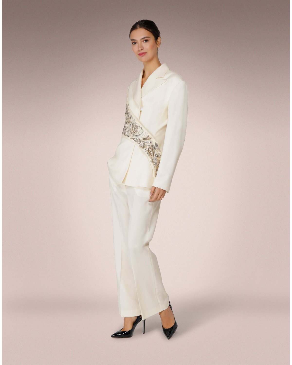 White double-breasted wool jacket with embroidered fascia | Sale, -50% | Genny