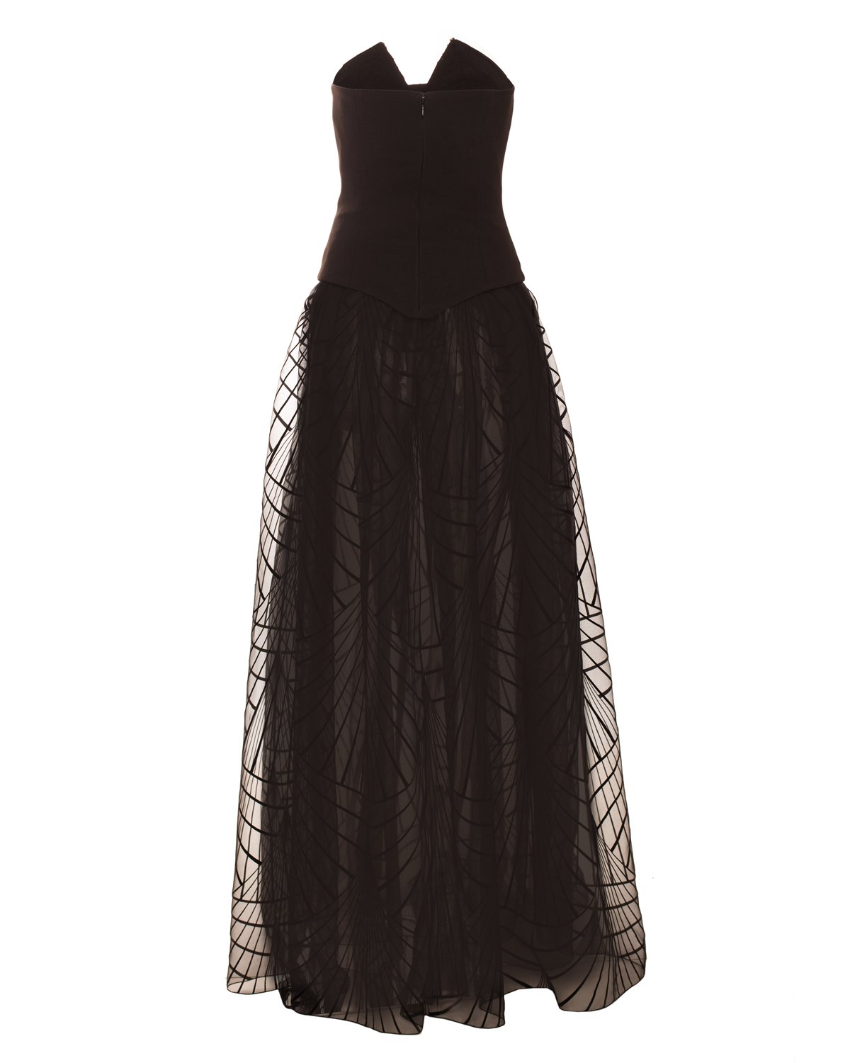 Long black satin dress with crystals | Sale, -50% | Genny