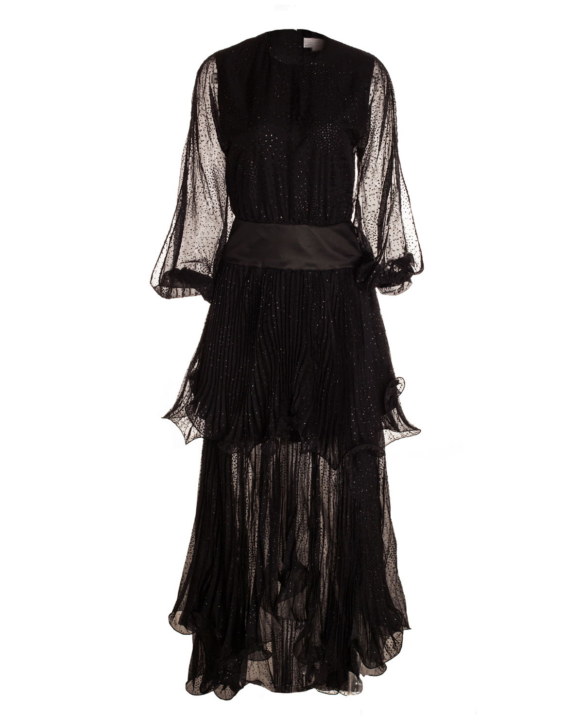 Black flocked silk maxidress with polka-dots | Sale, -40% | Genny
