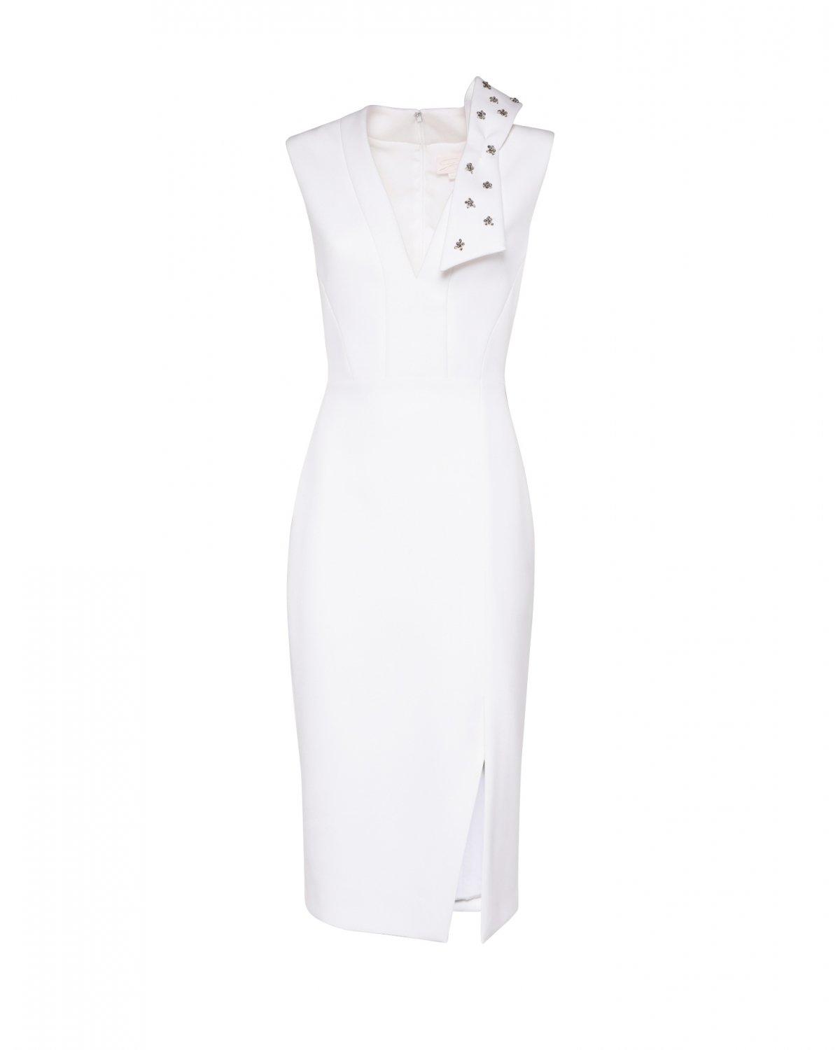 Sleeveless white dress with applications and bow | Temporary Flash Sale | Genny