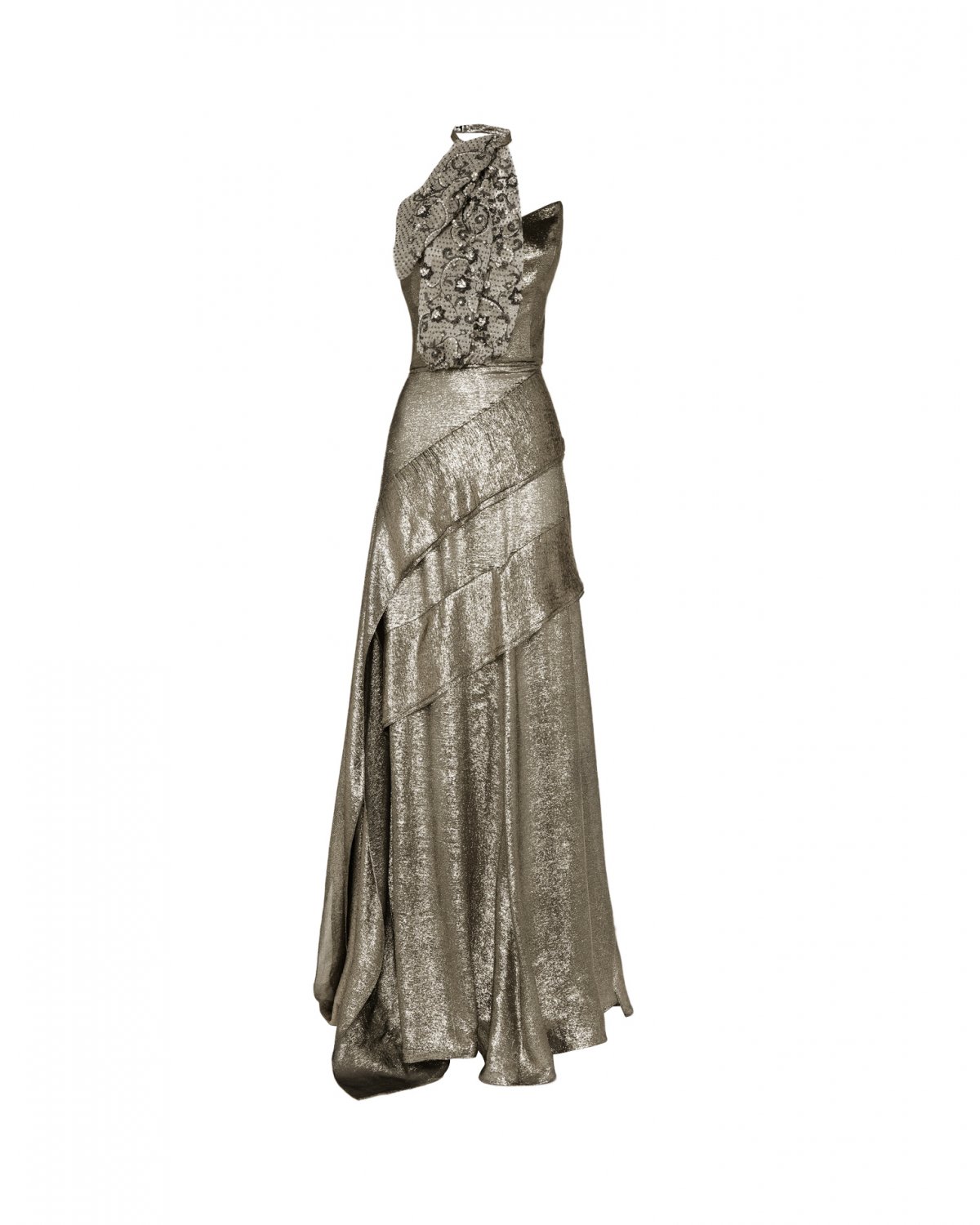 Sleeveless long lamé dress with flounces | Sale, -50% | Genny