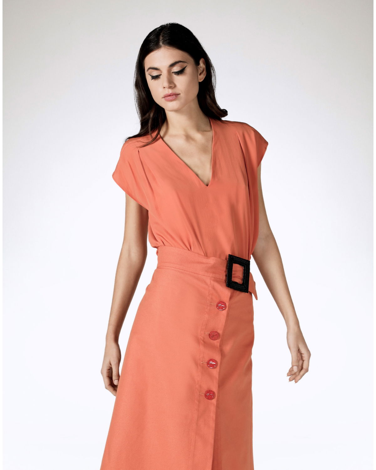 Orange silk-blend V-neck top | hide_category | Genny