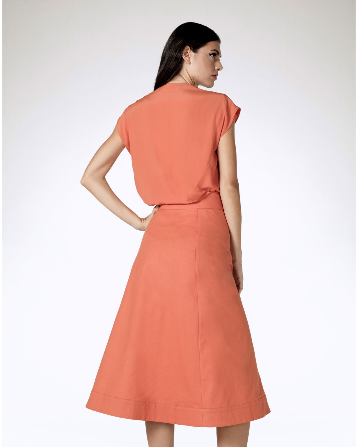 Orange silk-blend V-neck top | hide_category | Genny