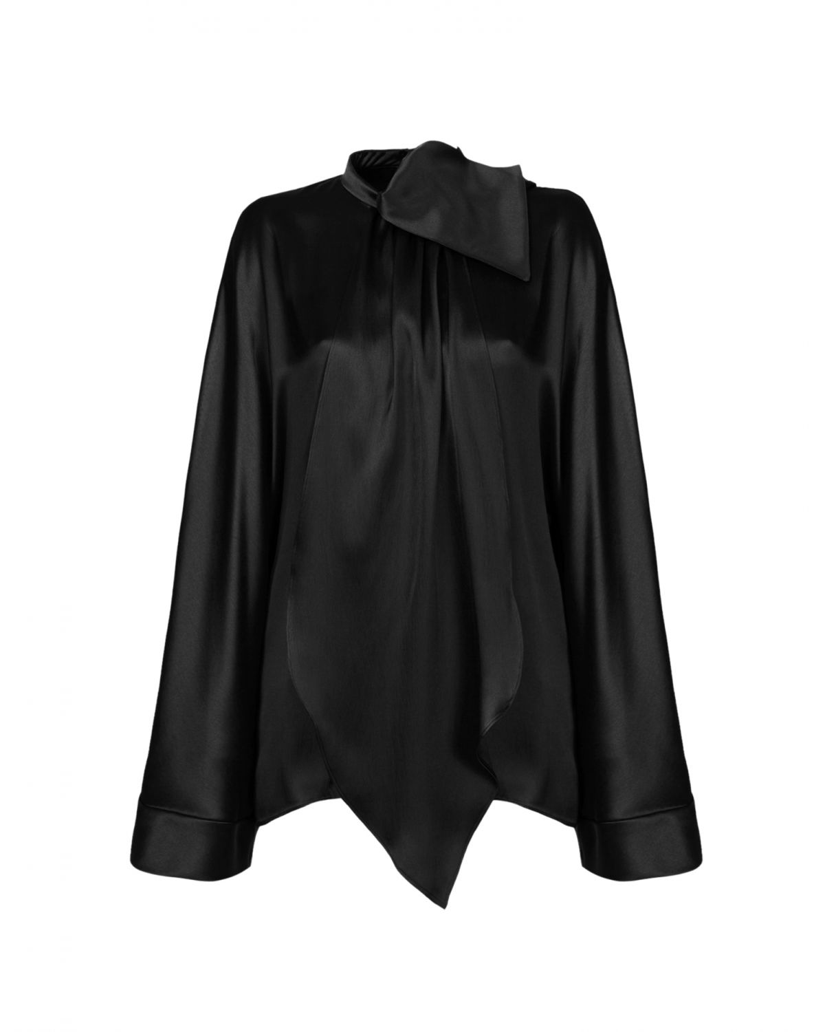 Black satin silk blouse with kimono sleeves | -40%, Sale | Genny