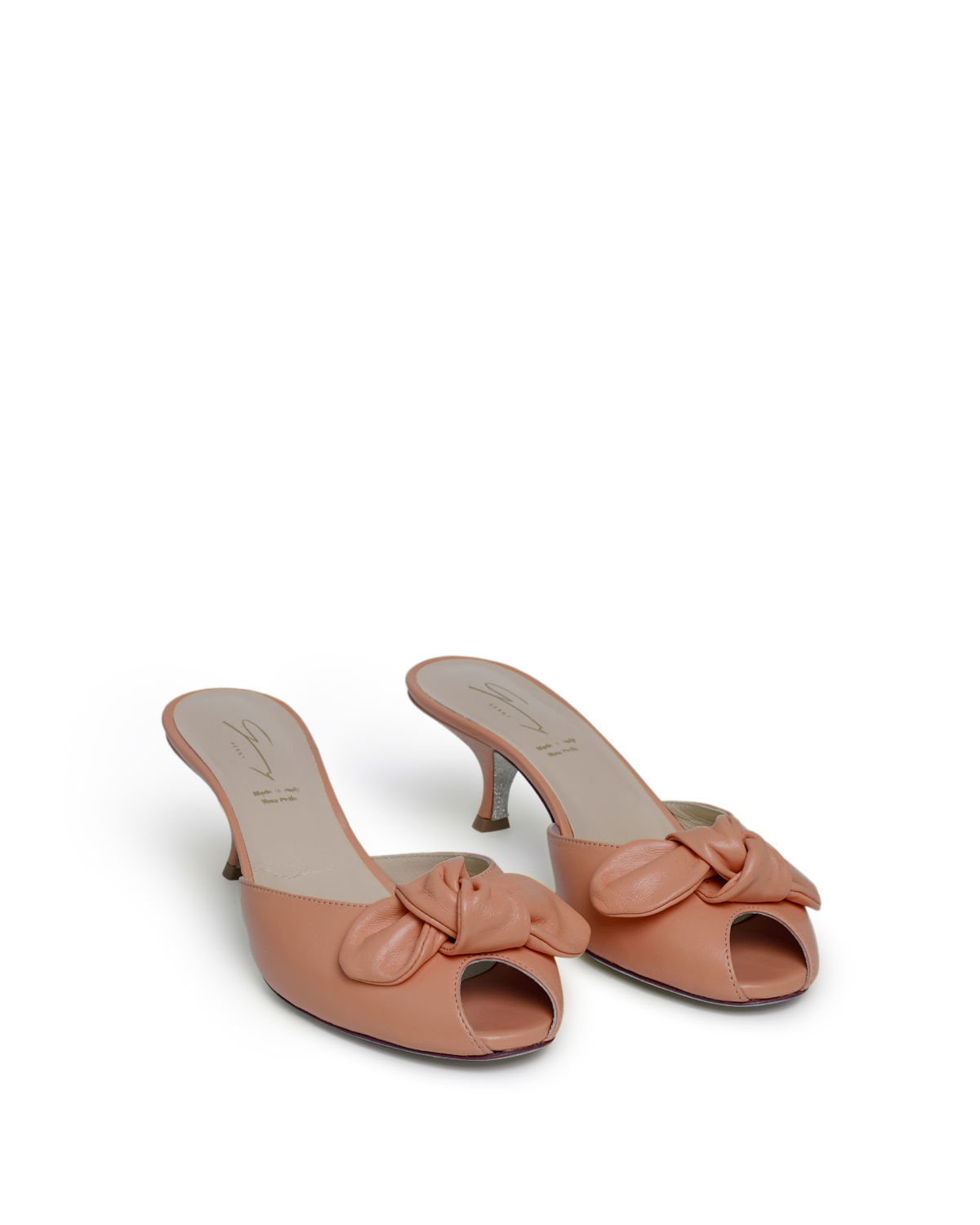 Bow-detailed pink leather mules | hide_category | Genny