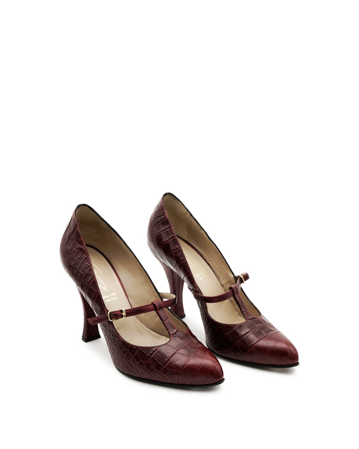 Burgundy pointed shoes with strap and spool heel | Temporary Flash Sale | Genny