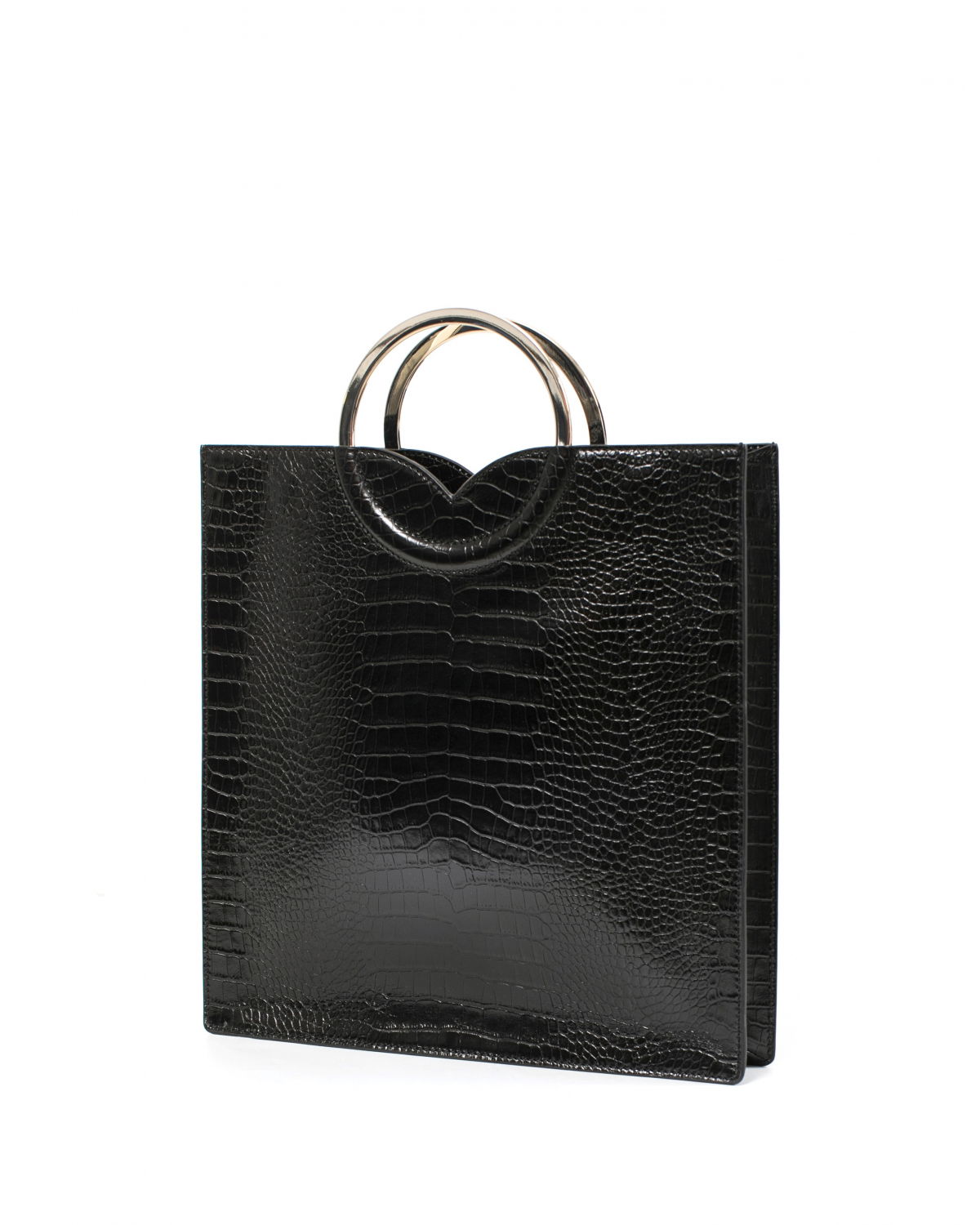 Black leather square bag with round metal handles | -40% | Genny