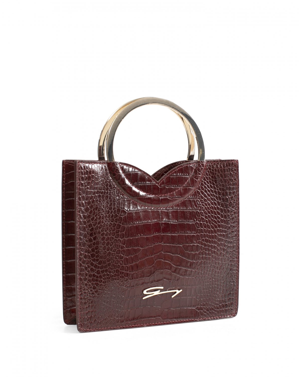Small burgundy leather bag with round metal handles | Accessories, -40% | Genny