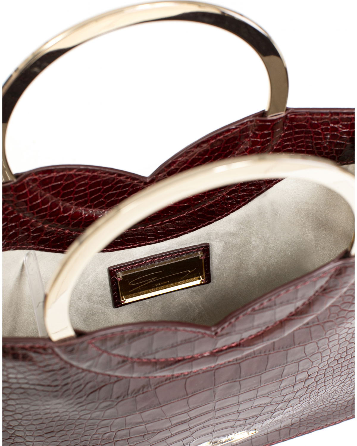 Small square burgundy leather bag with round metal handles | -40% | Genny