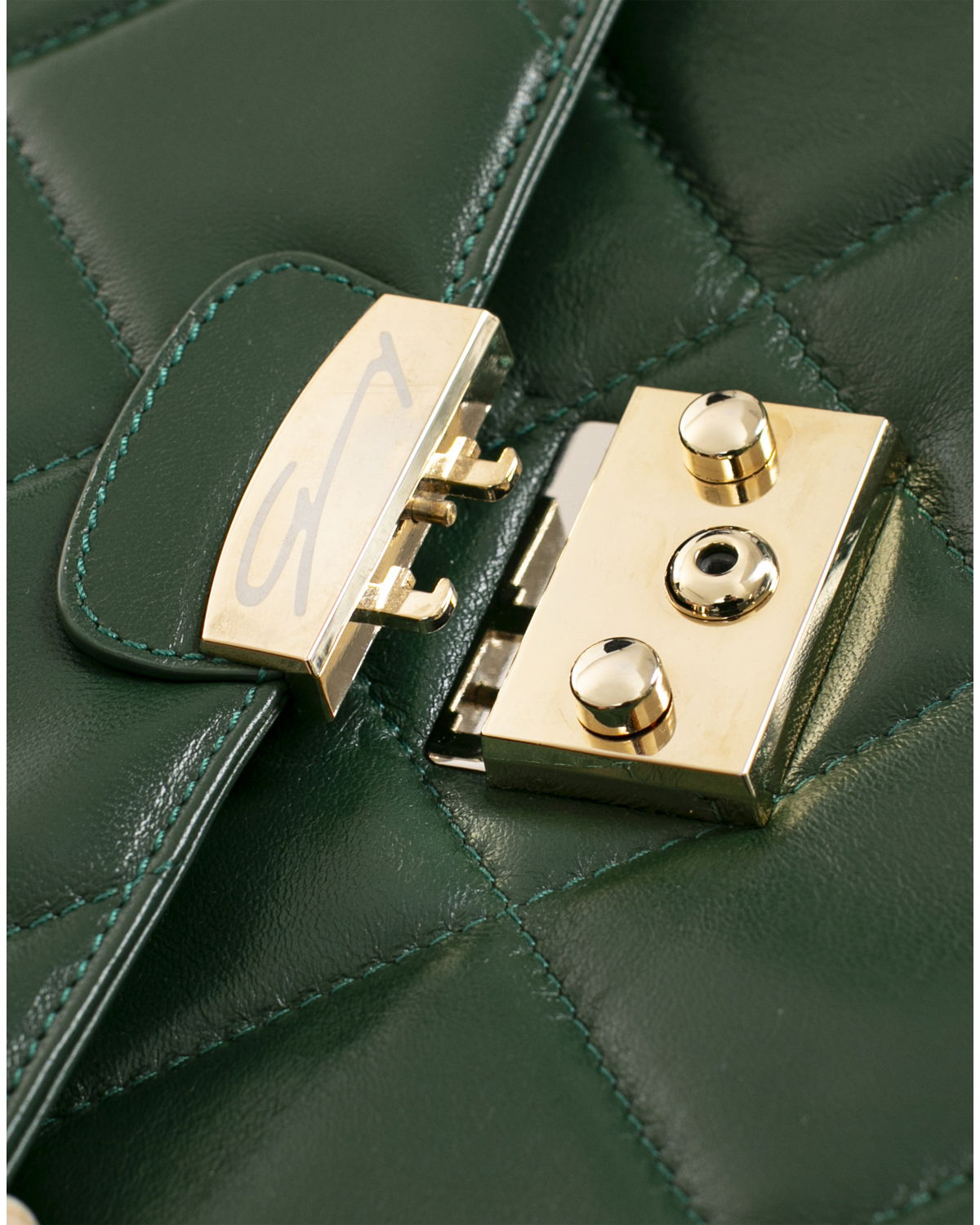 Green leather folder quilted with diamonds | Sale, -40% | Genny