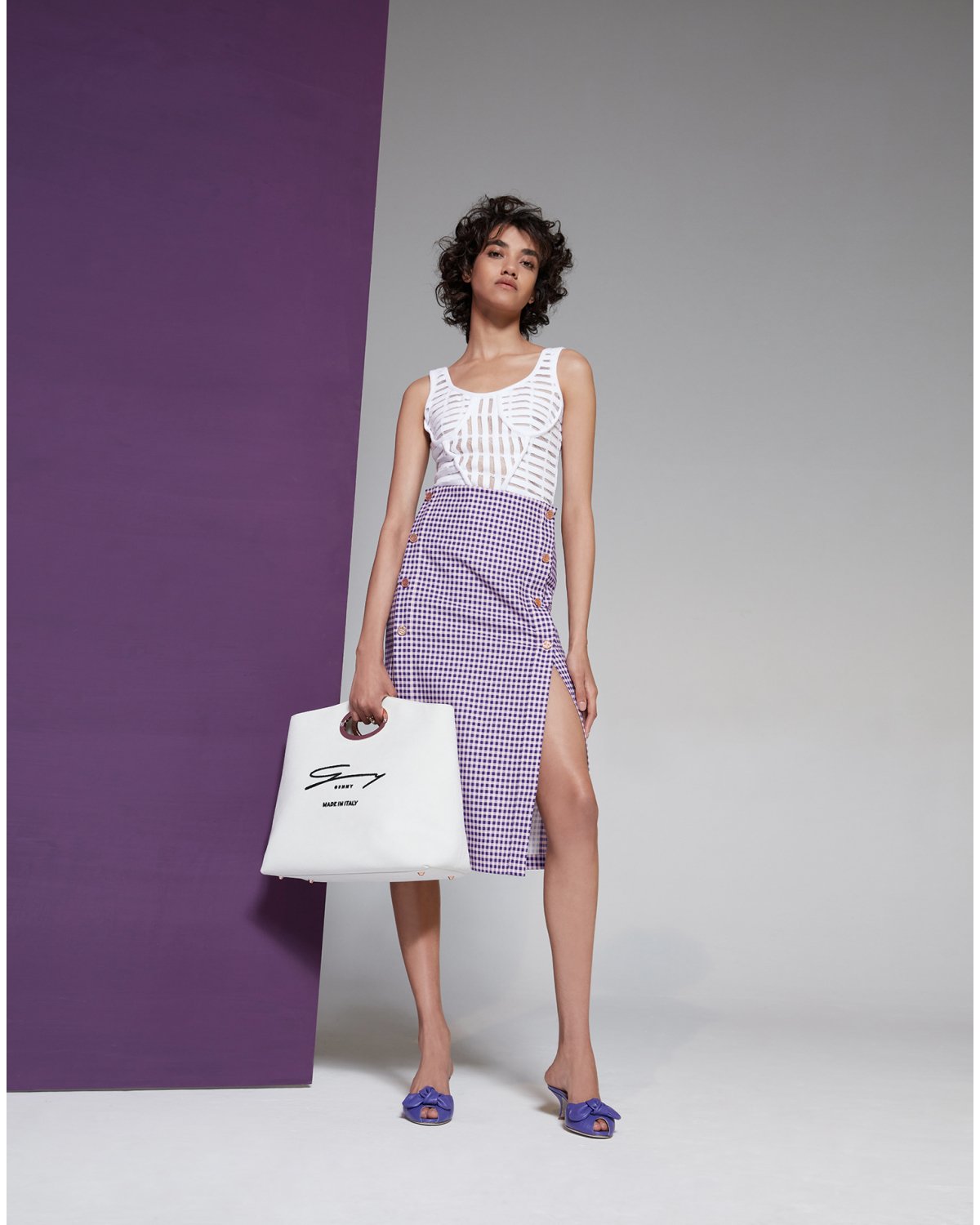 Vichy houndstooth cotton-twill midi skirt | Temporary Flash Sale | Genny