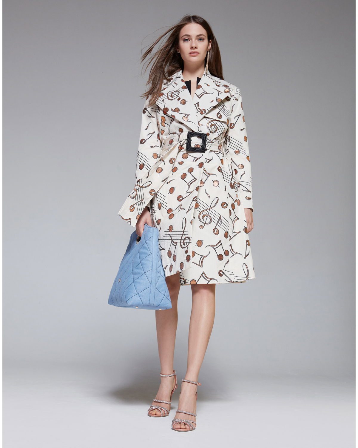 Laminated music motifs print trench coat | Temporary Flash Sale | Genny