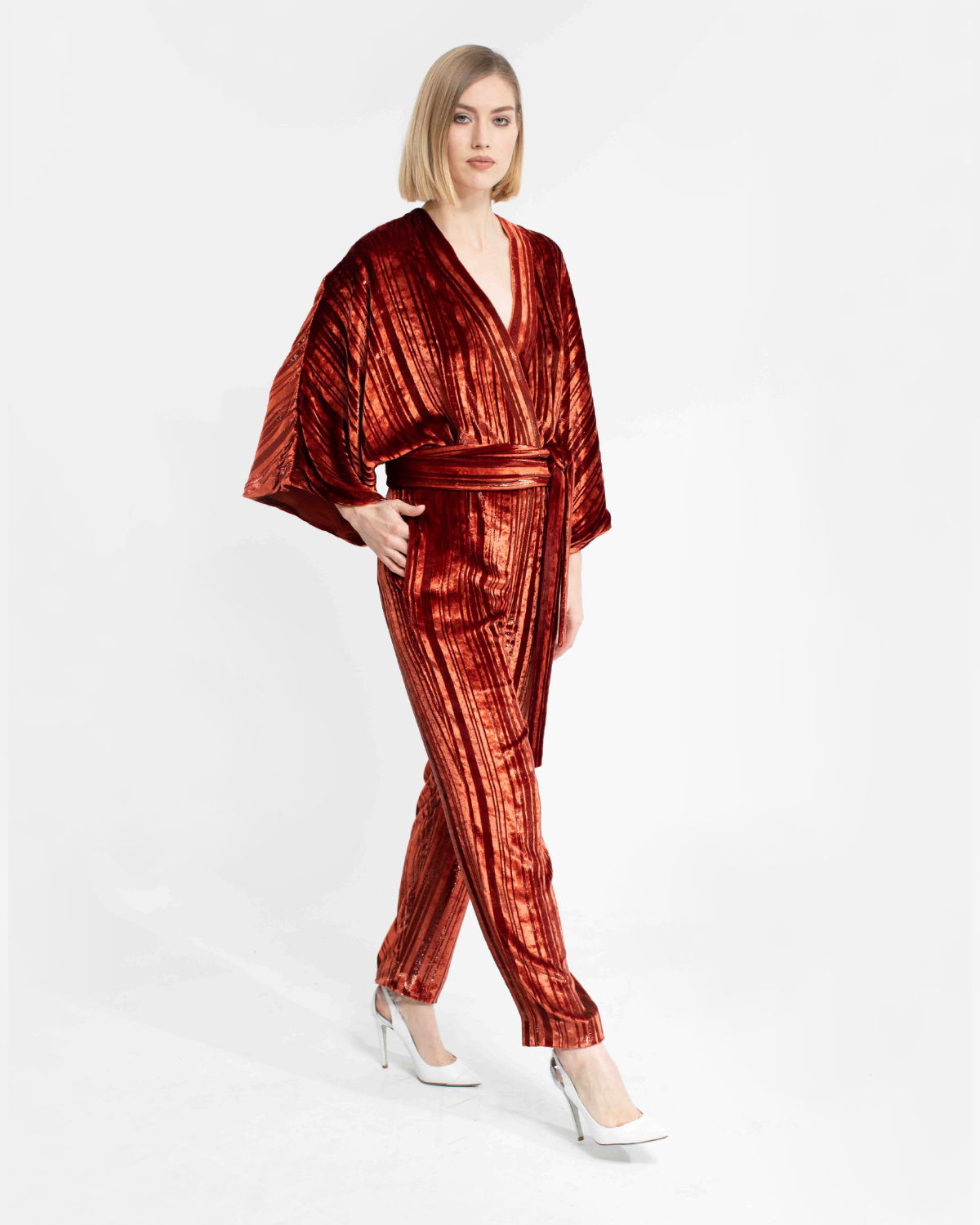 Velvet jumpsuit with belted waist | Temporary Flash Sale | Genny