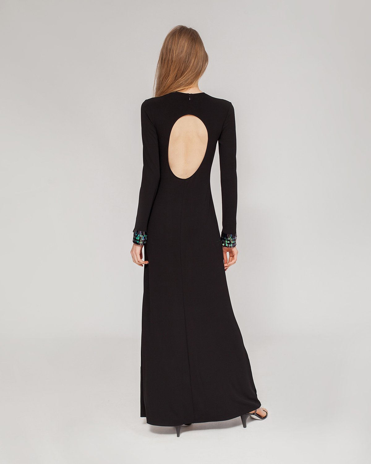 Sequinned jersey maxidress with open back | | Genny