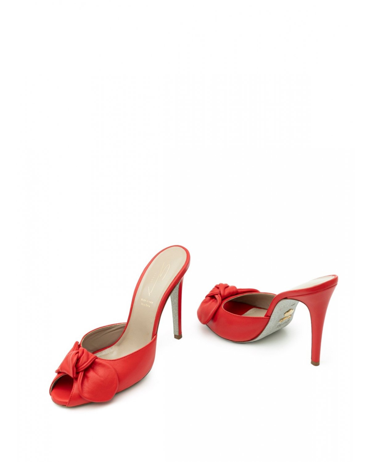 Bow-detailed red leather mules | | Genny