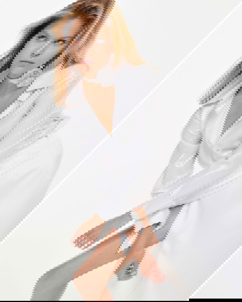 Silk-blend laminated shirt