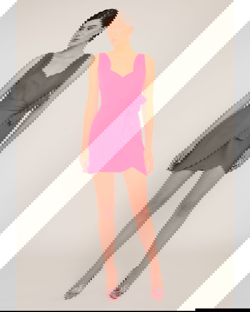 Mini wrap dress with scalloped motif