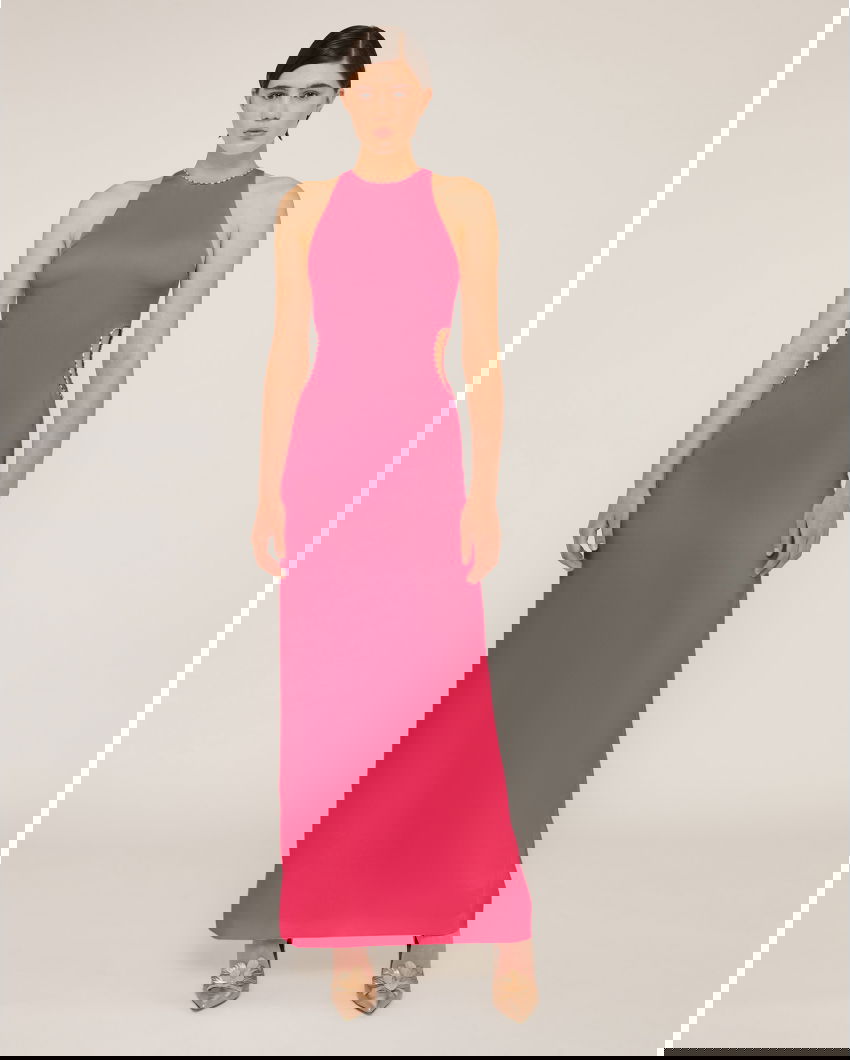 Evening gown with chain rhinestone embroidery