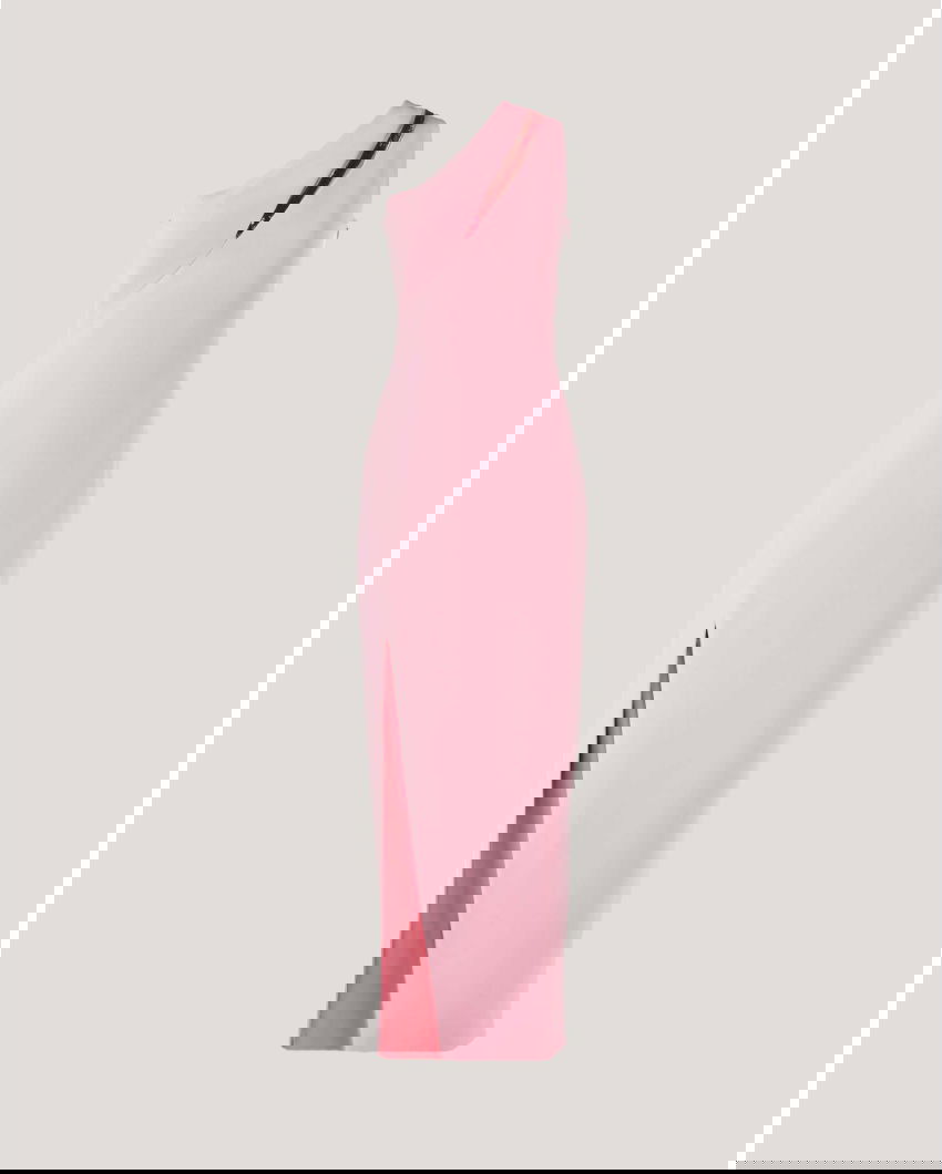 One-shoulder pink evening gown
