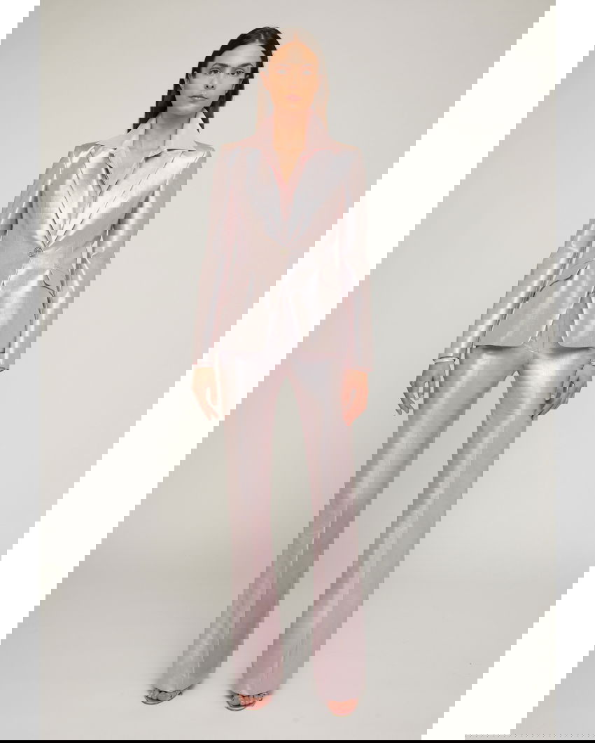 Single-breasted metallic effect jacket
