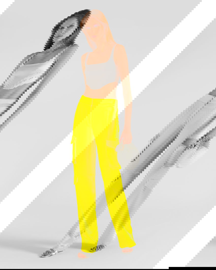 Satin cargo yellow pants