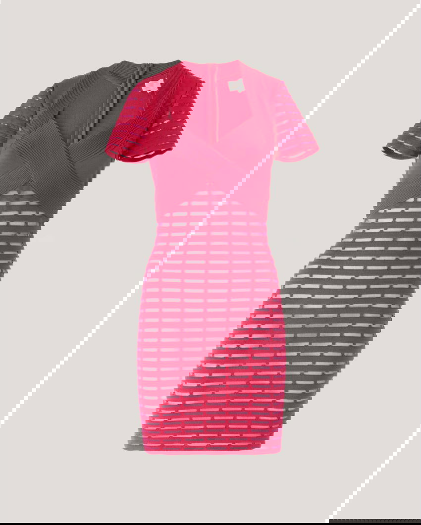 Iconic pink dress with crossover bodice