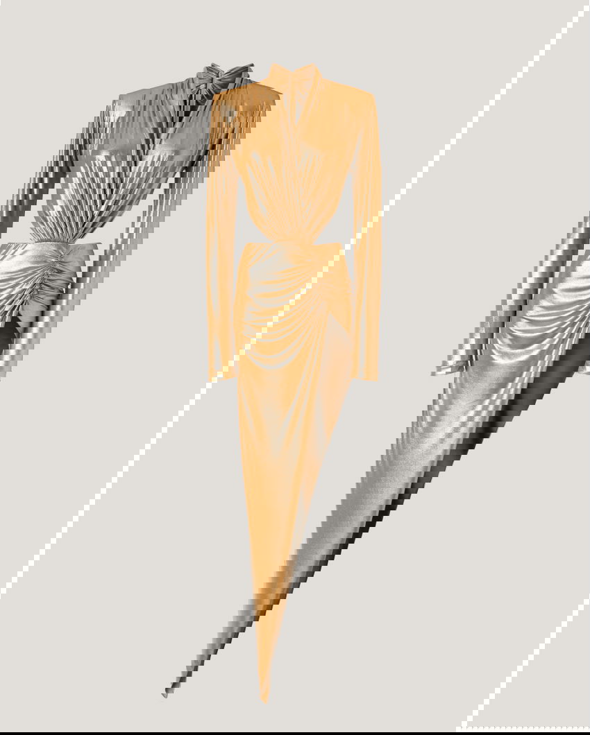 Evening golden dress with slit