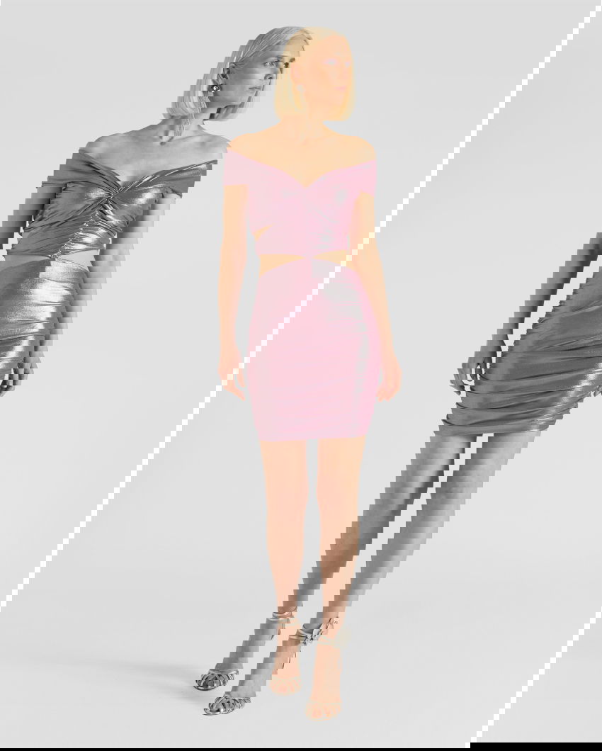 Laminated minidress with curls