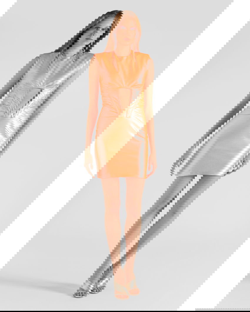 Leather minidress with cut-out