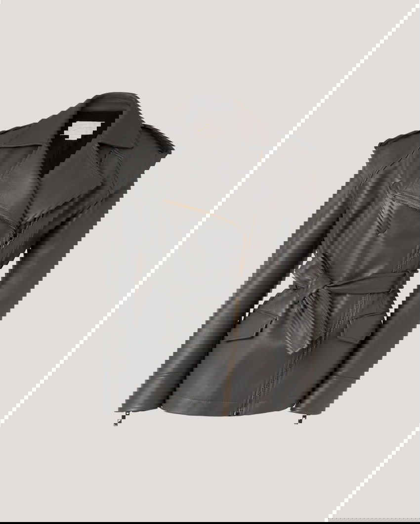 Giubbotto in pelle con cintura