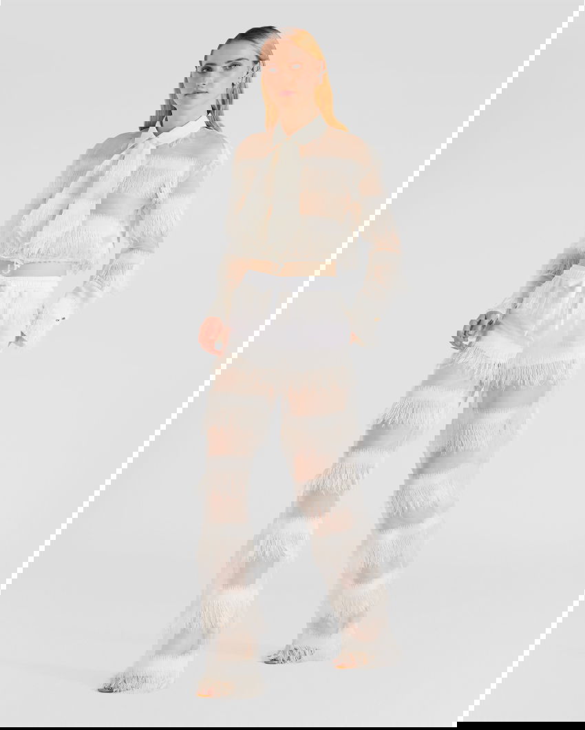Pants with contrasting fabric
