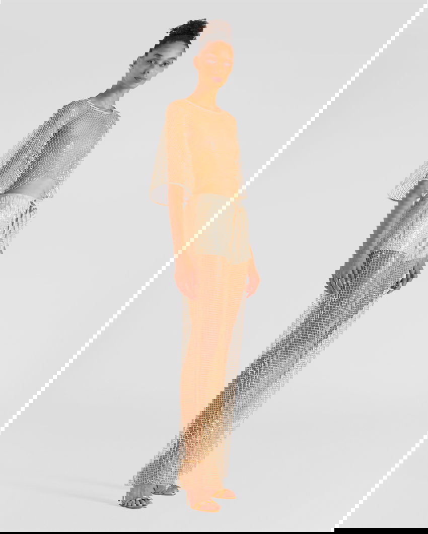 Mesh pants with drawstring