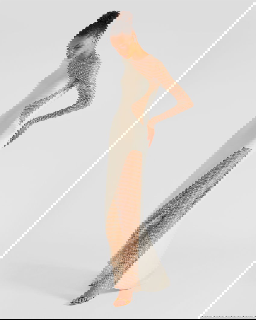 Long dress with mesh insert