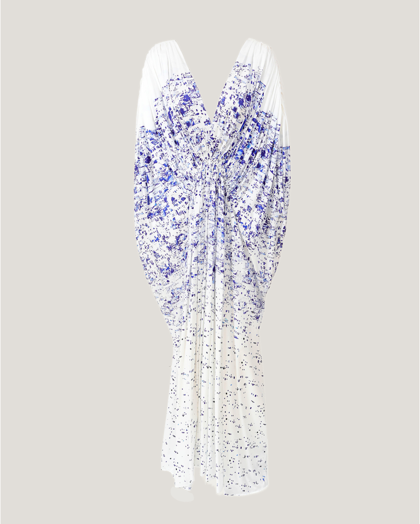 Mykonos print kaftan dress