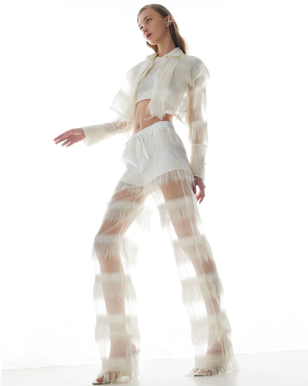 Pants with contrasting fabric