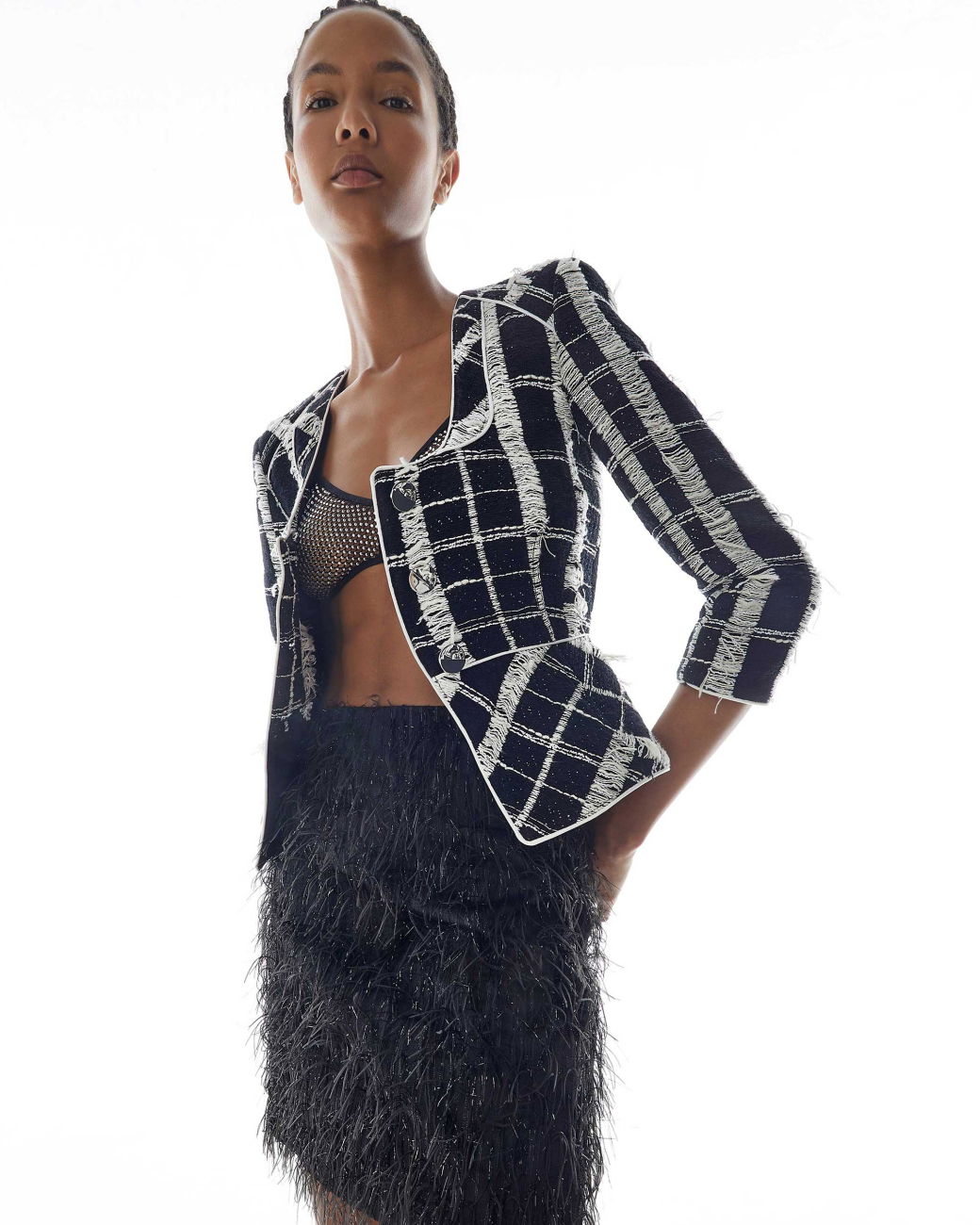 U-neck tweed jacket