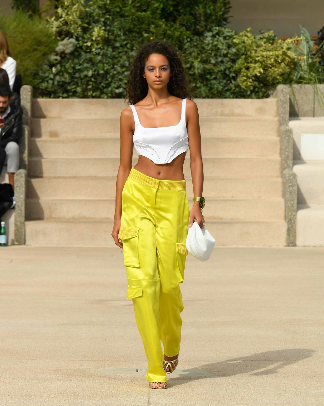 Satin cargo yellow pants