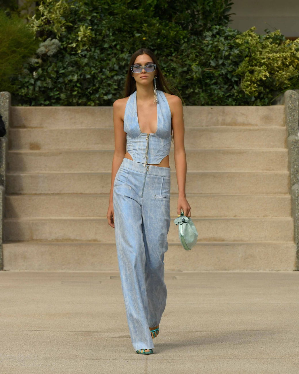 Halter neckline denim top